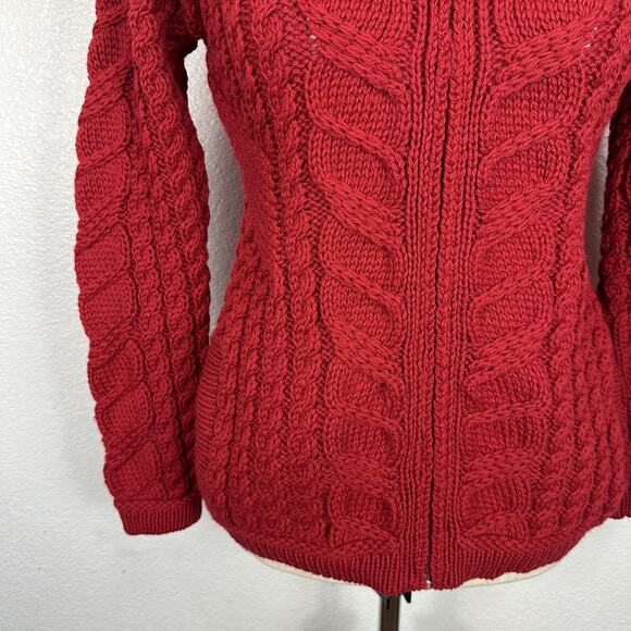 AranCrafts Ireland Sweater Women XS Red Merino Fisherman Cable Knit Cardigan - Picture 5 of 11